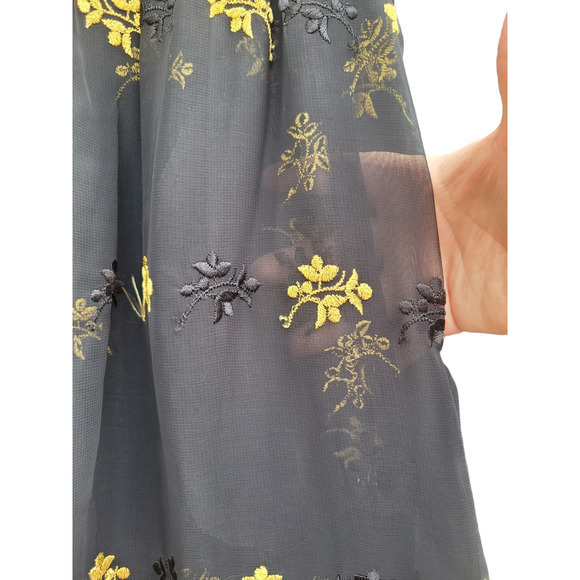 Vintage Black Gold‎ Sheer Baroque Embroidered Gathered Zipper Back Maxi Skirt - Picture 7 of 11